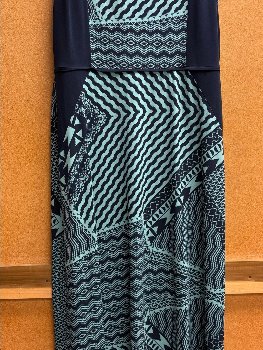Donna Ricco Mint and Navy Zigzag Print Dress